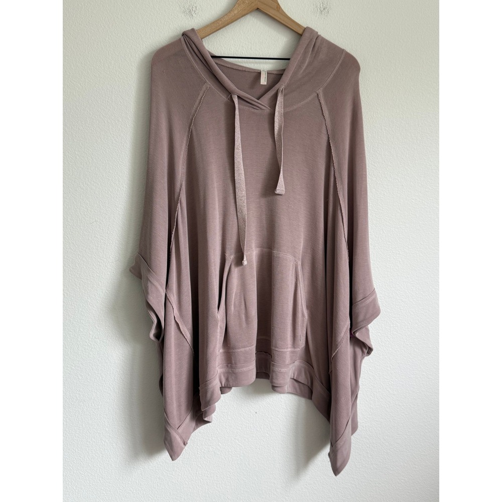 Free People Squared Up‎ Knit Poncho Hoodie Dusty Rose Slouchy Cottagecore Boho